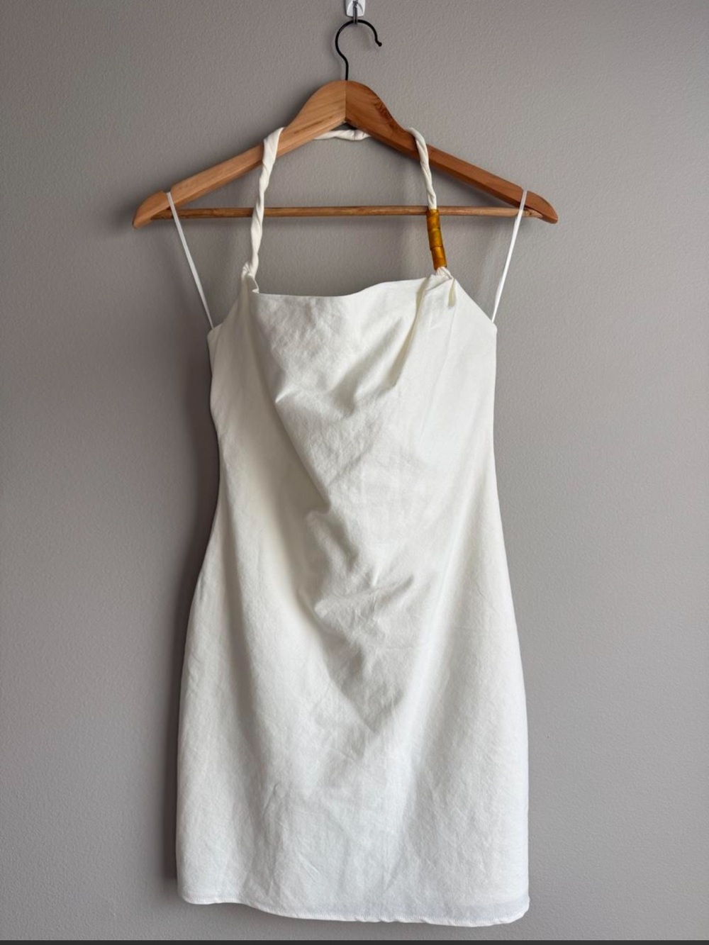Zara Cream Halter Mini Dress with Bead Detail - Picture 2 of 5
